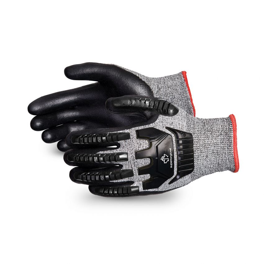 TenActiv™ 13-Gauge Gray Impact-Resistant Cut-Resistant Composite Knit Glove with Black Foam Nitrile Palms - Spill Control